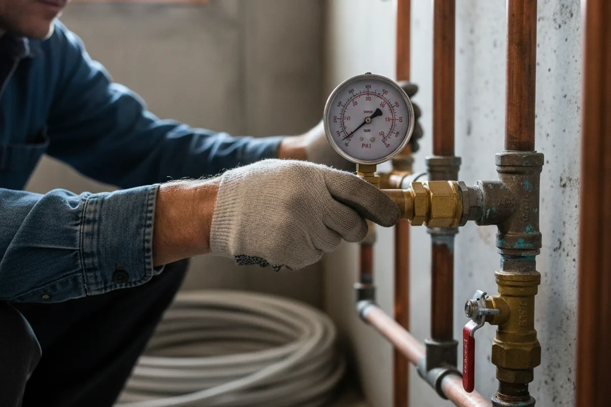 Pressure testing a repaired line during Water Line Repair in Willow Grove